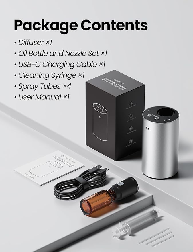 Difusor de Aceites Esenciales Sin Agua, Recargable, 3 Niveles de Niebla y Temporizador miniatura 9