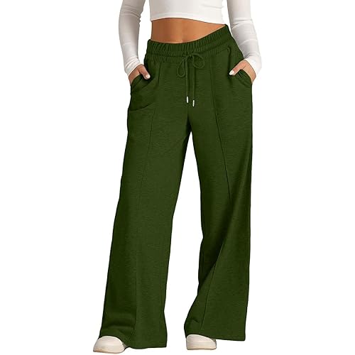 Sweatpant for Women 2025 Straight Drawstring Elastic Fleece Comfy Joggers Palazzo Pants with Pockets Trousers