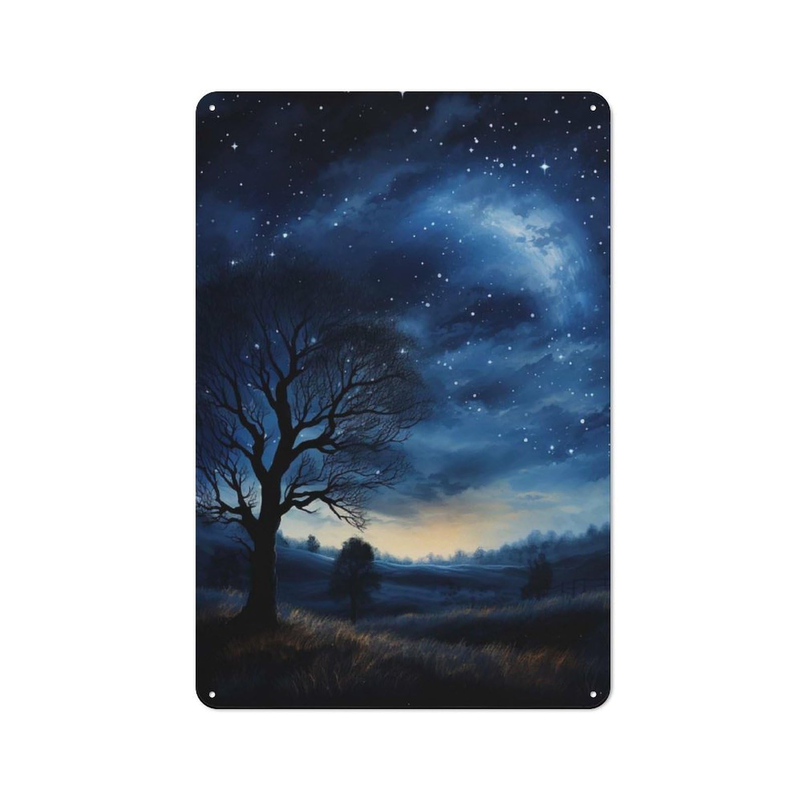 Junmoney Night Sky With Stars Decorative Metal Sign 30X20cm, Understated Studio Wall Plaque For Hobby Room, Office, Lounge Or Living Room