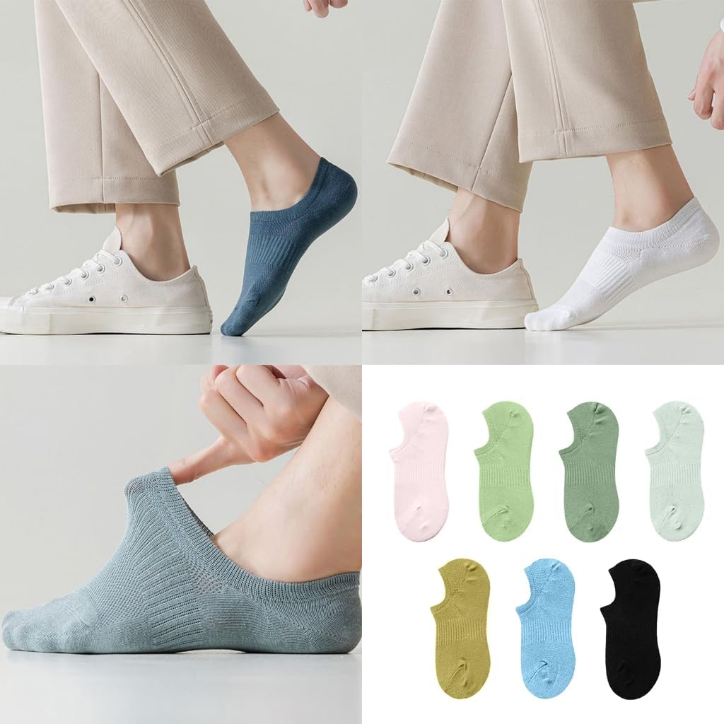Not Show Liner Socks Men's Low Cut Cotton Boat Socks Invisible Hiddens Socks Antis Slip Cotton Bottom Socks