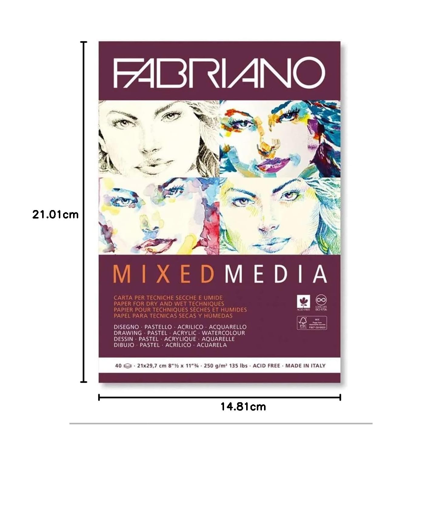 Fabriano Blok Mieszany Średni A5 arkuszy 40 250 g Naturalne ziarno