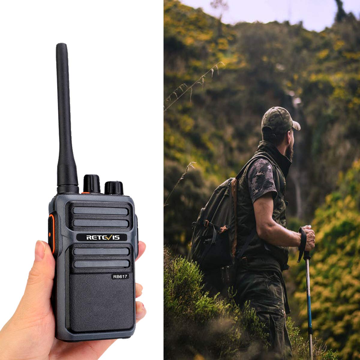 Retevis RB617 Walkie Talkie Ricaricabile, Ricetrasmittenti Professionali 4400mAh con Cavo USB Type-C 2 in 1, VOX, Allarme di Emergenza, Walkie-Talkie per Famiglia, Ristorante(Nero e Grigio, 2 Pezzi)