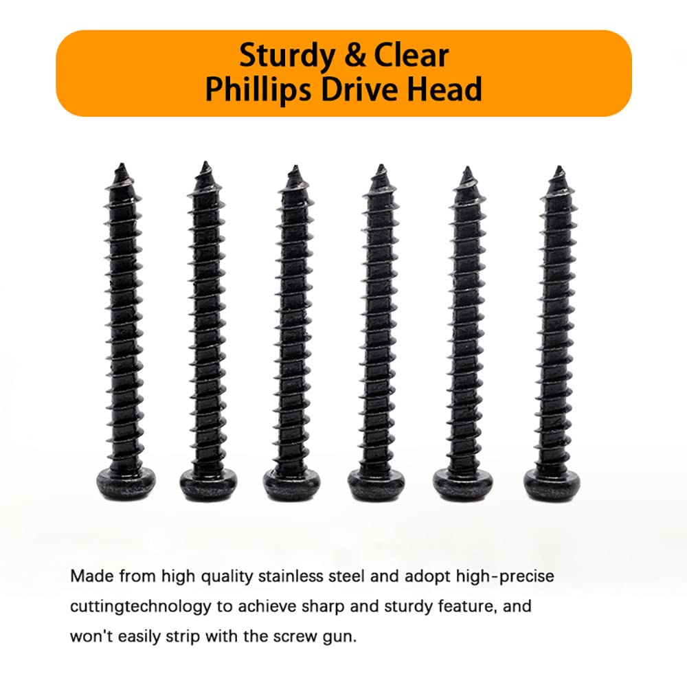 450 pcs M3 M4 M5 Black Wood Screws Assortment Kit,High Hardness Carbon Steel Self-Tapping Screws,Phillips Drive Pan Round Head Screws Set Kit,Black Oxide,Full Thread