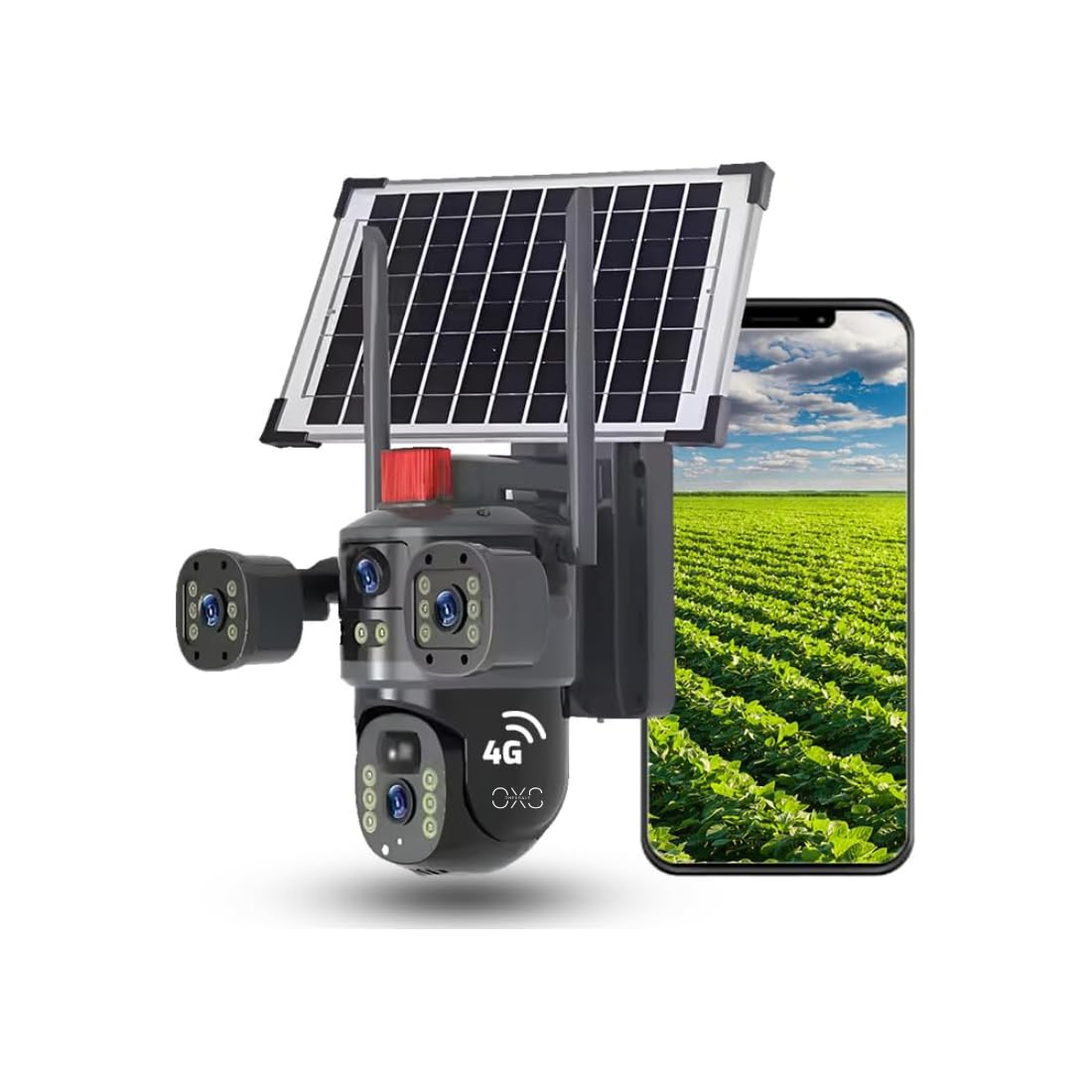 OneXsale 4G Solar Security Camera for Home Outdoor | 5MP Triple Lens 3-Way Split Screen, IP66 Waterproof, 2-Way Audio, Solar Powered, SIM Card Support | No WiFi Needed, SIM Not Included