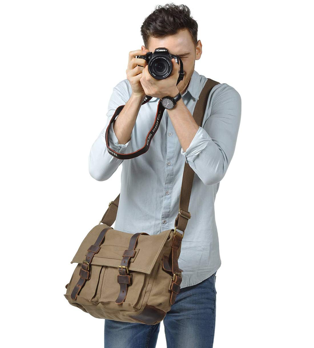 FANDARE Nuevo Bolso de Bandolera Lona Bolsa Mensajero Bolso de Hombro Bolsos Cruzados para 14 Pulgadas Laptop Maletín Hombre Mujer Crossbody Bag para Conmutar Trabajo Viaje Profesor
