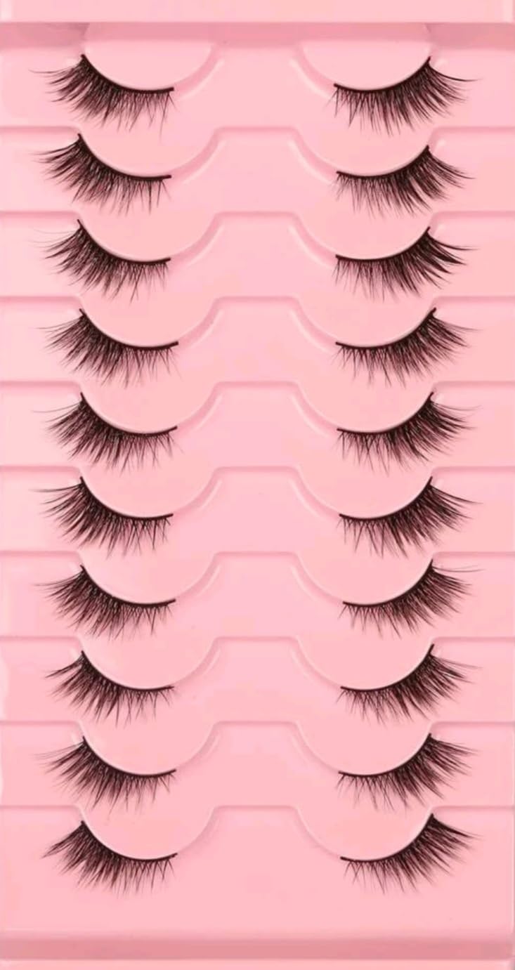 10 pairs of false eyelashes, perfect for daily use, easy apply set of fake lashes, Natural looking cat eye full strip black eyelashes great for gifts.