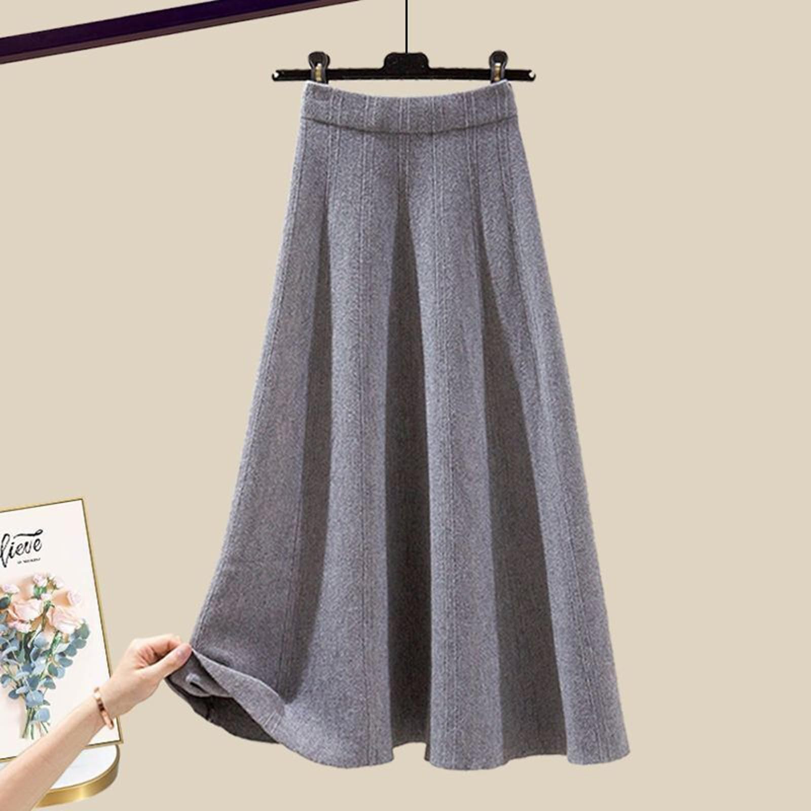 Generisch Set gonna a maglia da donna a maniche lunghe e a vita alta, maxi gonna, due pezzi, set di maglioni a maglia Blues Midirock 2 pezzi per la casa clubwear top bodycon elegante gonna per feste