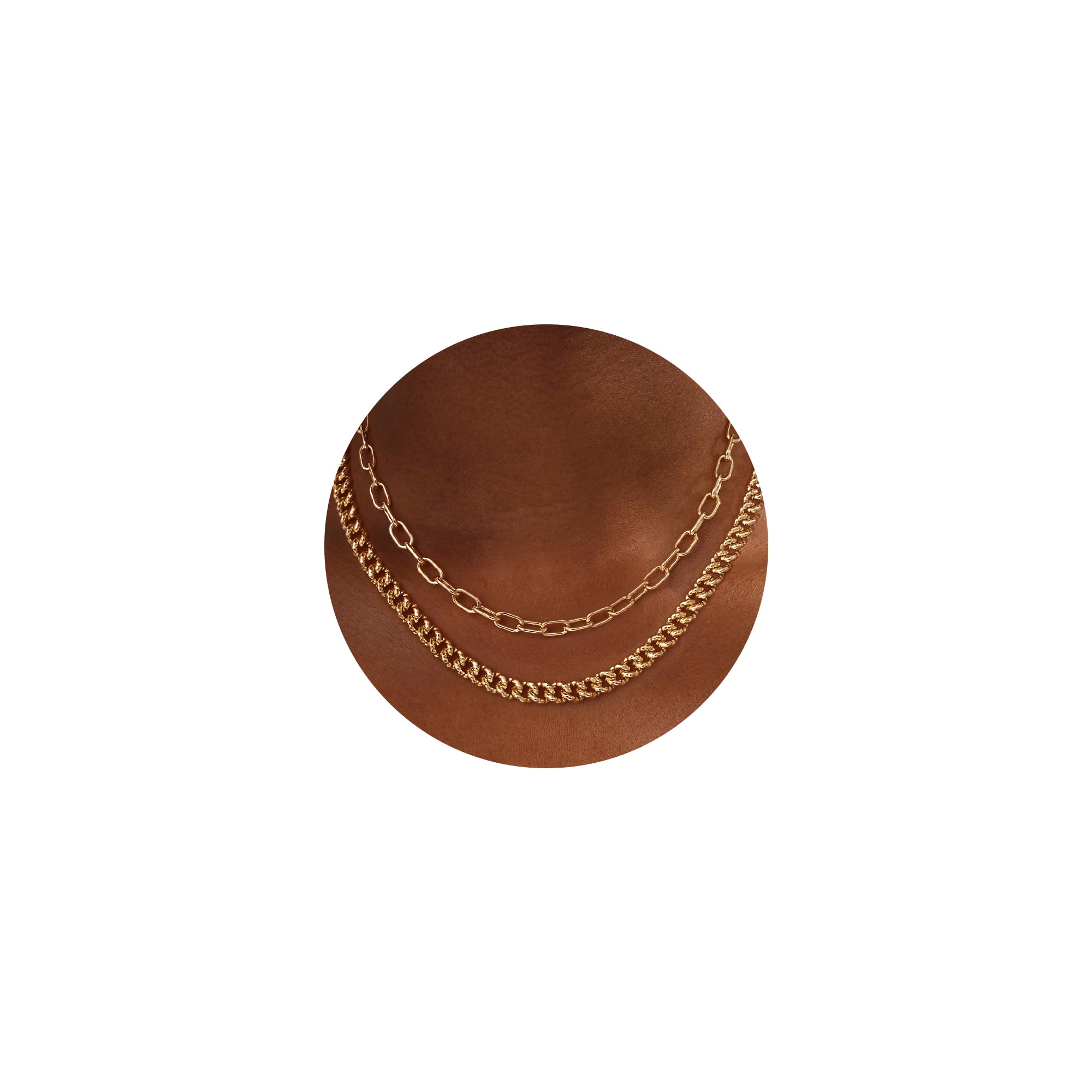 Moodear Gold Necklace for Women 14K Dainty Chunky Gold/Sliver Chain Necklace Cuban Link Paperclip Chain Choker Toggle Clasp Layered Pearl Pendent Necklace for Women Trendy Fashion Jewelry