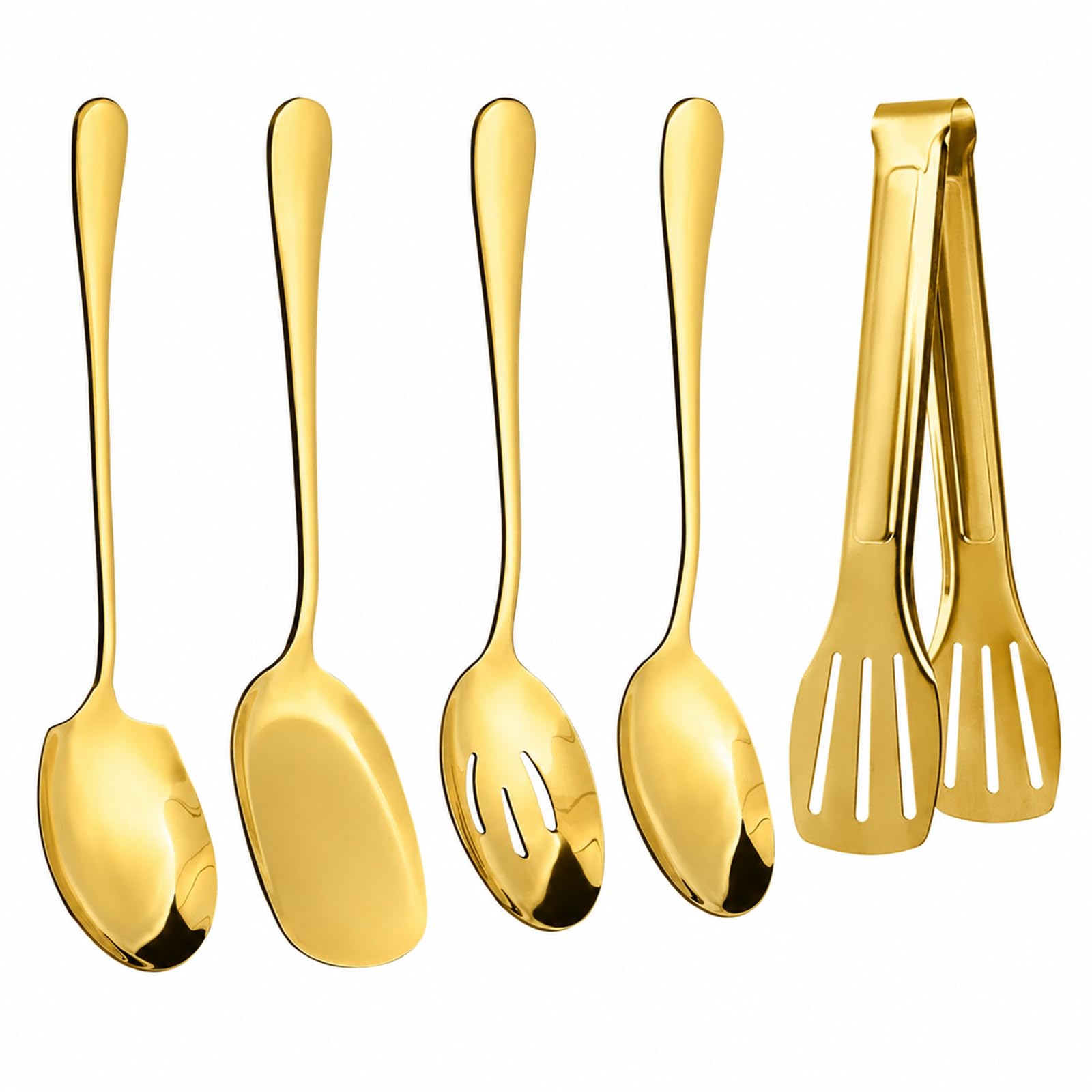 5PCS Gold Serving Spoons Large Stainless Steel Serving Spoon for Cooking