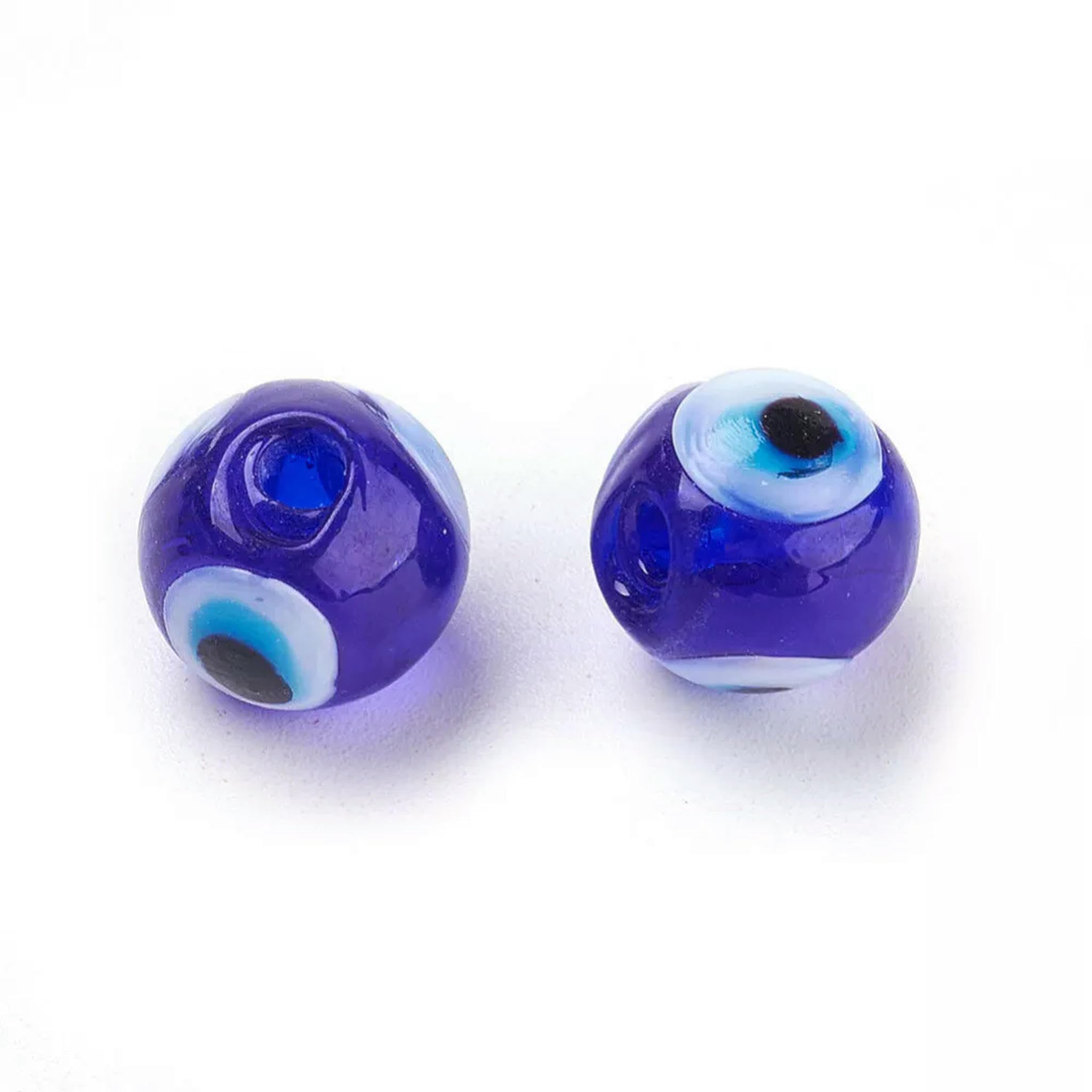 Lot de 200 Perles Rondes Bleues de 12 mm en Verre soufflé Faites à la Main Contre Le Mauvais œil, Perles d'espacement Lisses et lâches - par défaut