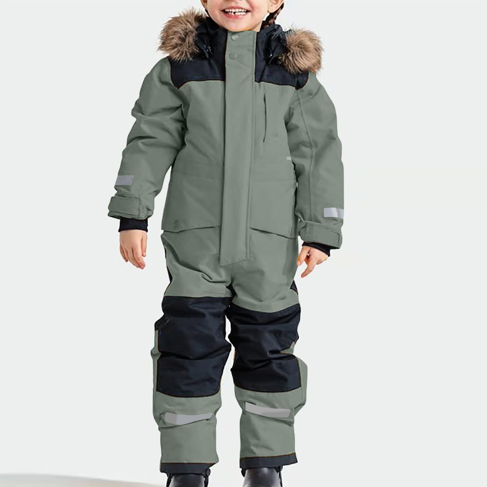 Combinaison de Neige Enfants Garçons Fille Combinaison de Ski Thermique Hiver Combinaisons Neige bebe Combinaisons Waterproof Coupe-Vent avec Capuche Jumpsuit Softshell d’Extérieur Multisports