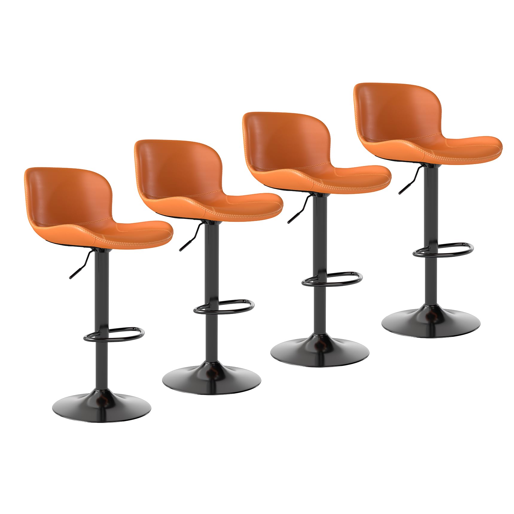 Youhauchair Bar Stools Set of 4, PU Leather Counter Height Barstools with Back, Height Adjustable Swivel Bar Chairs, Modern Armless Kitchen Island Stool, Orange