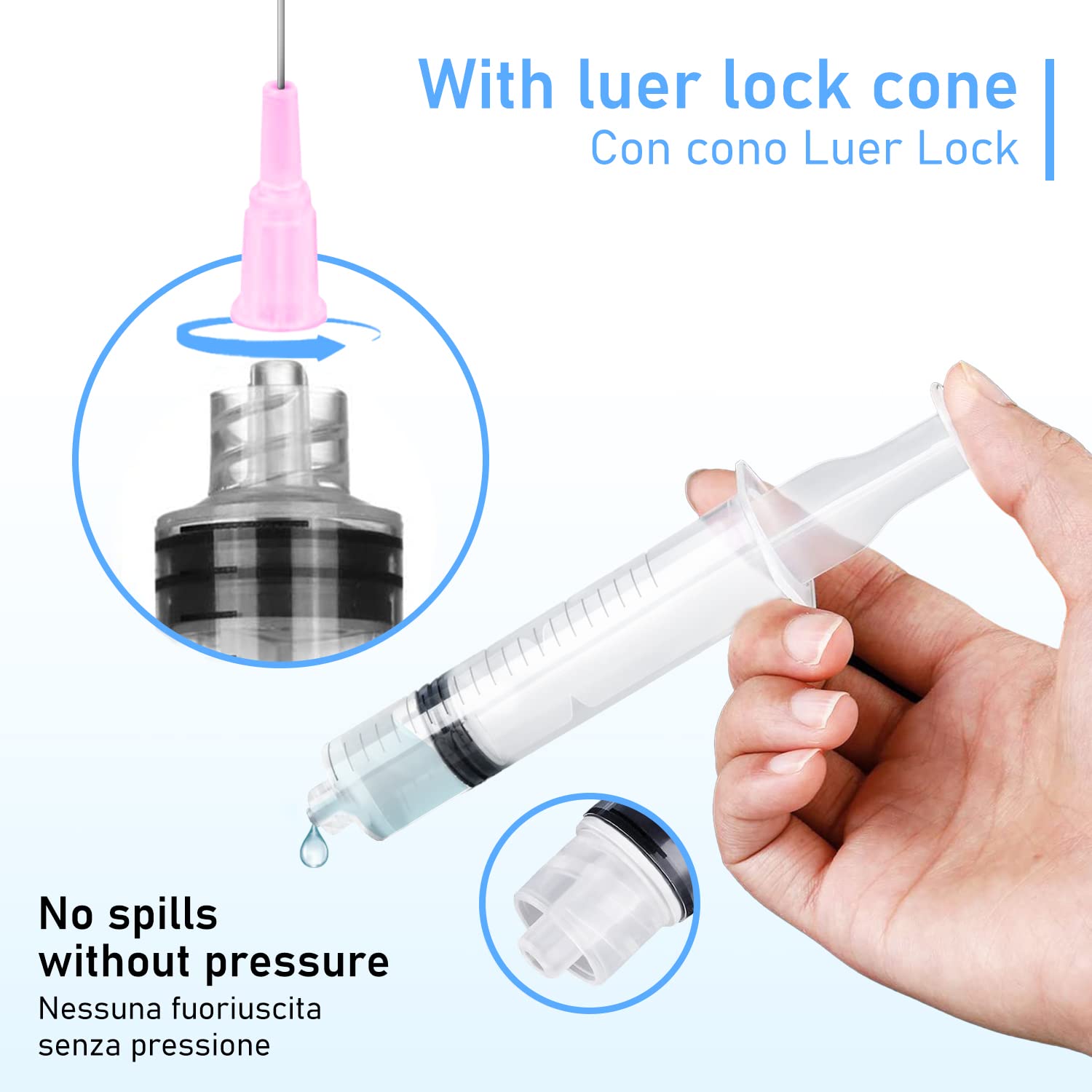 Siringa in plastica 10ml punta Luer Lock, confezione da 3pz siringhe di plastica, Ago 7 cm, per Laboratori Scientifici, Ricarica Inchiostro Cartucce stampante, per Animali Domestici, giardinaggio, ecc