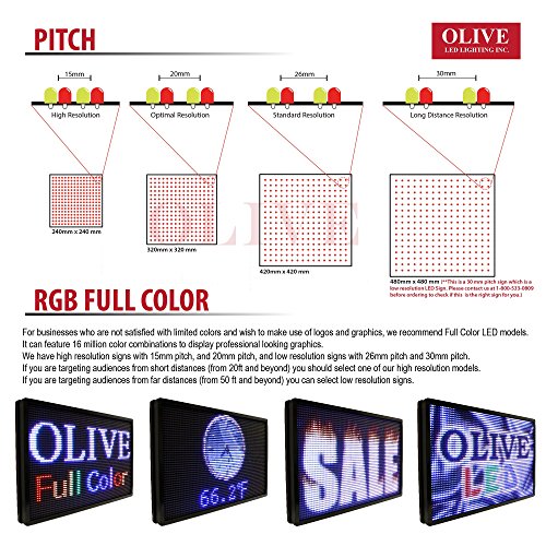 OLIVE LED Sign Full Color P15, 12\"x60\" Programmable Scrolling Outdoor Message Display Signs EMC - Industrial Grade Business Ad Machine.
