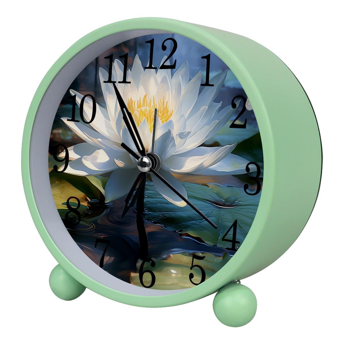 Luoweisi Alarm Clock White Lotus, Silent Non-Ticking with Night Light