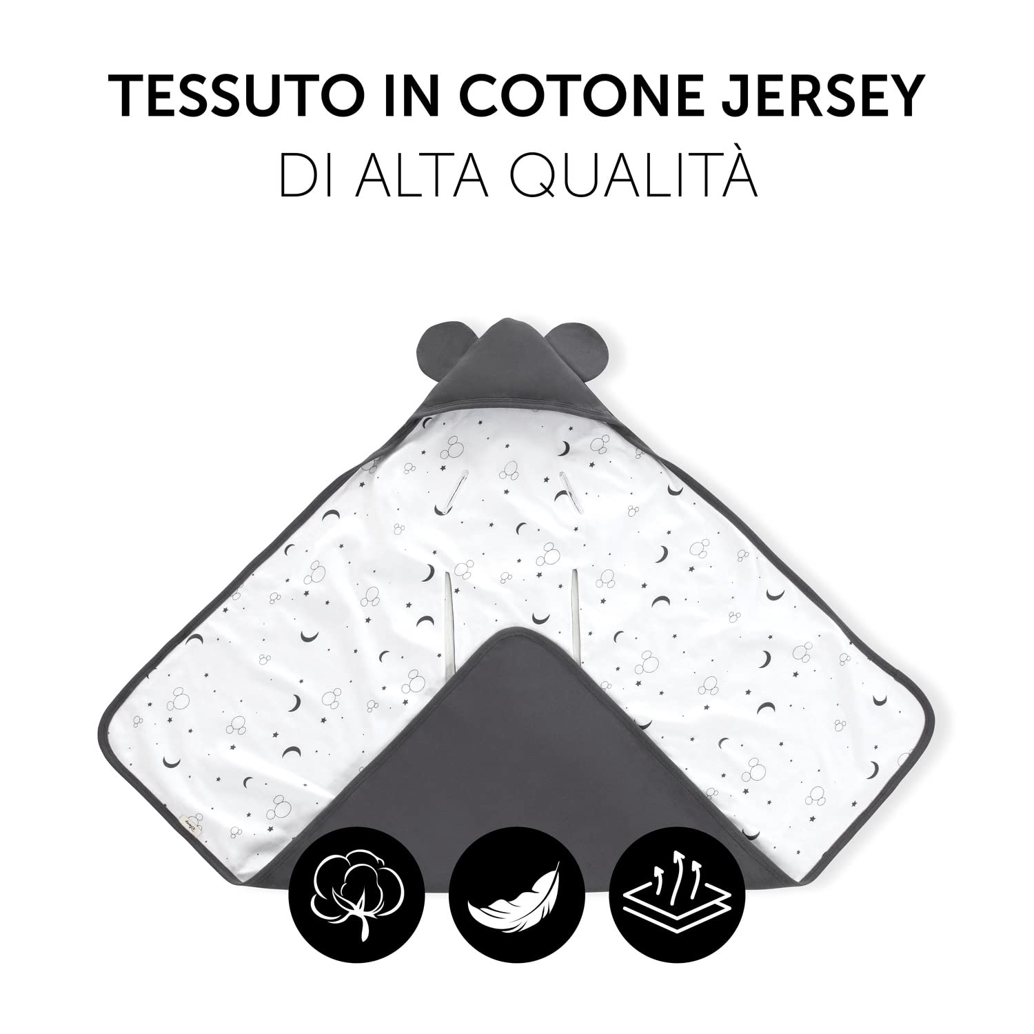 hauck Snuggle N Dream, Disney Topolino Antracite - Copertina Neonato per Ovetto, Segggiolino Auto, Passeggino e Carrozzina, 80 x 80 cm, Primavera Estate, con Fessura per Cintura, Leggera e Lavabile