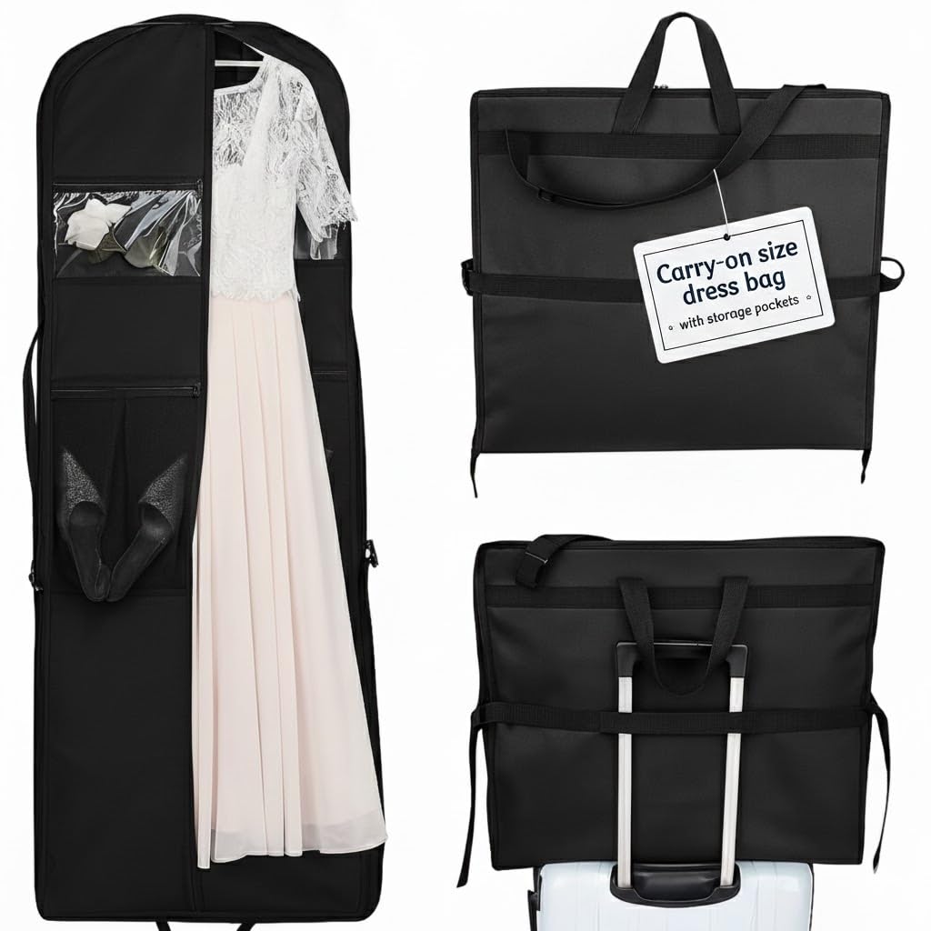 Sturdy Oxford polyester fabric - 72 Wedding Dress Garment Bag - Shoulder Strap - Accessory Pockets - Attaches