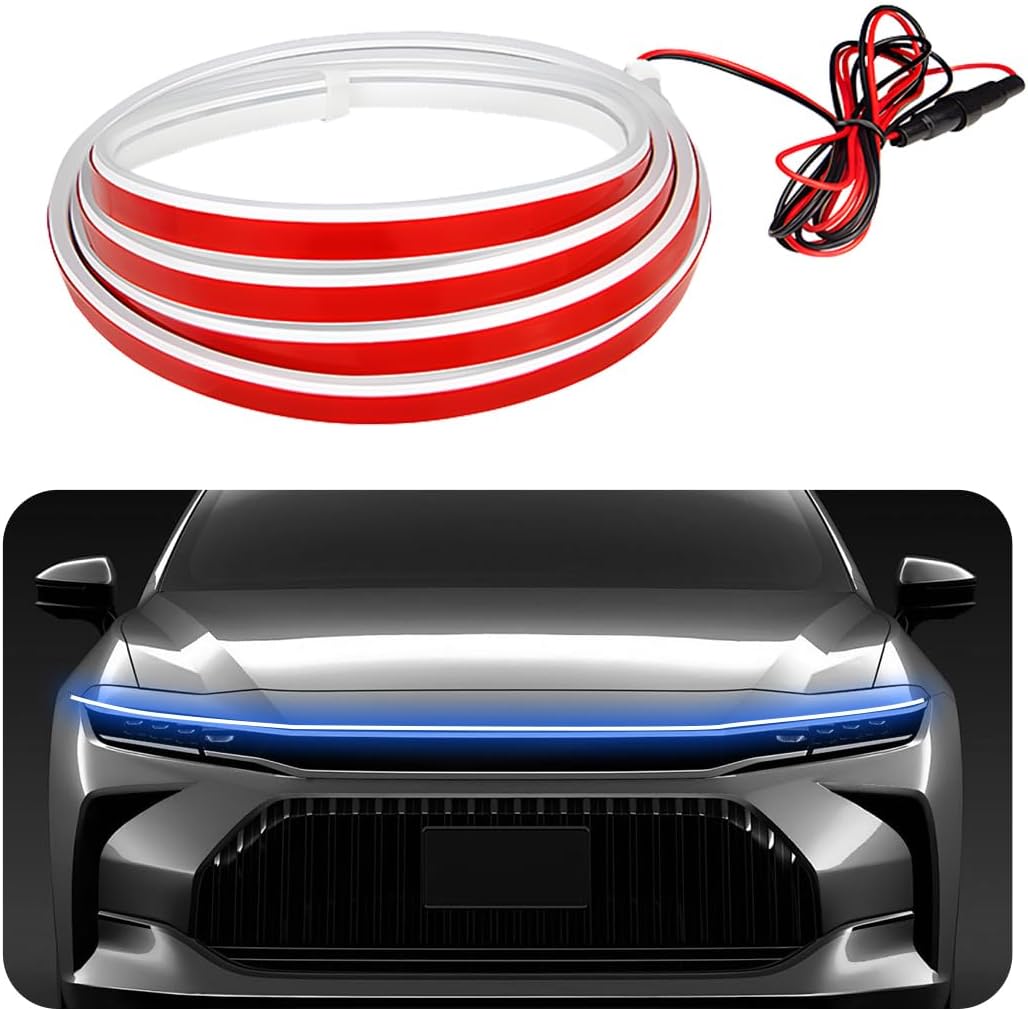 Car Hood Light Strip, 79 Inch Car Hood LED Daytime Running Light Strip with Fuse Protection, Flexible Dynamic Scan Start up Light Strip for Car SUV Truck, Car Accessories (White)