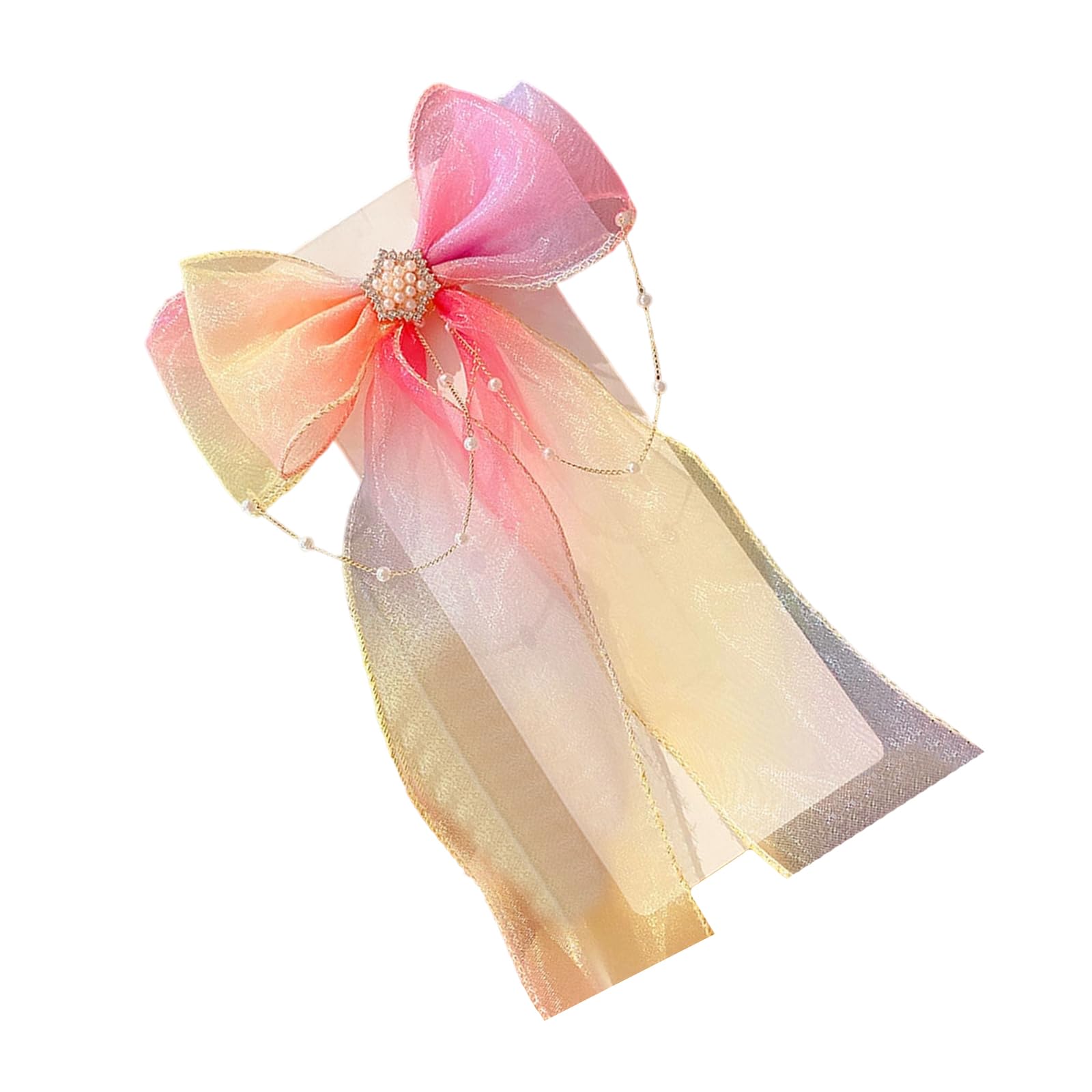 YUXITA Elegant Hair Clip Rainbow Barrette Sweet Fashionable Flat Clip Hairpin Ribbon Bow for Bunches