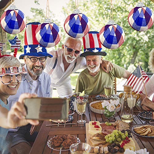 Sfcddtlg 16PCS Independence Day Hanging Ball-4th of July Patriotic Red&Blue Plaid Ball Ornaments Party Décor for Holiday Wedding Tree Decorations(White Blue)