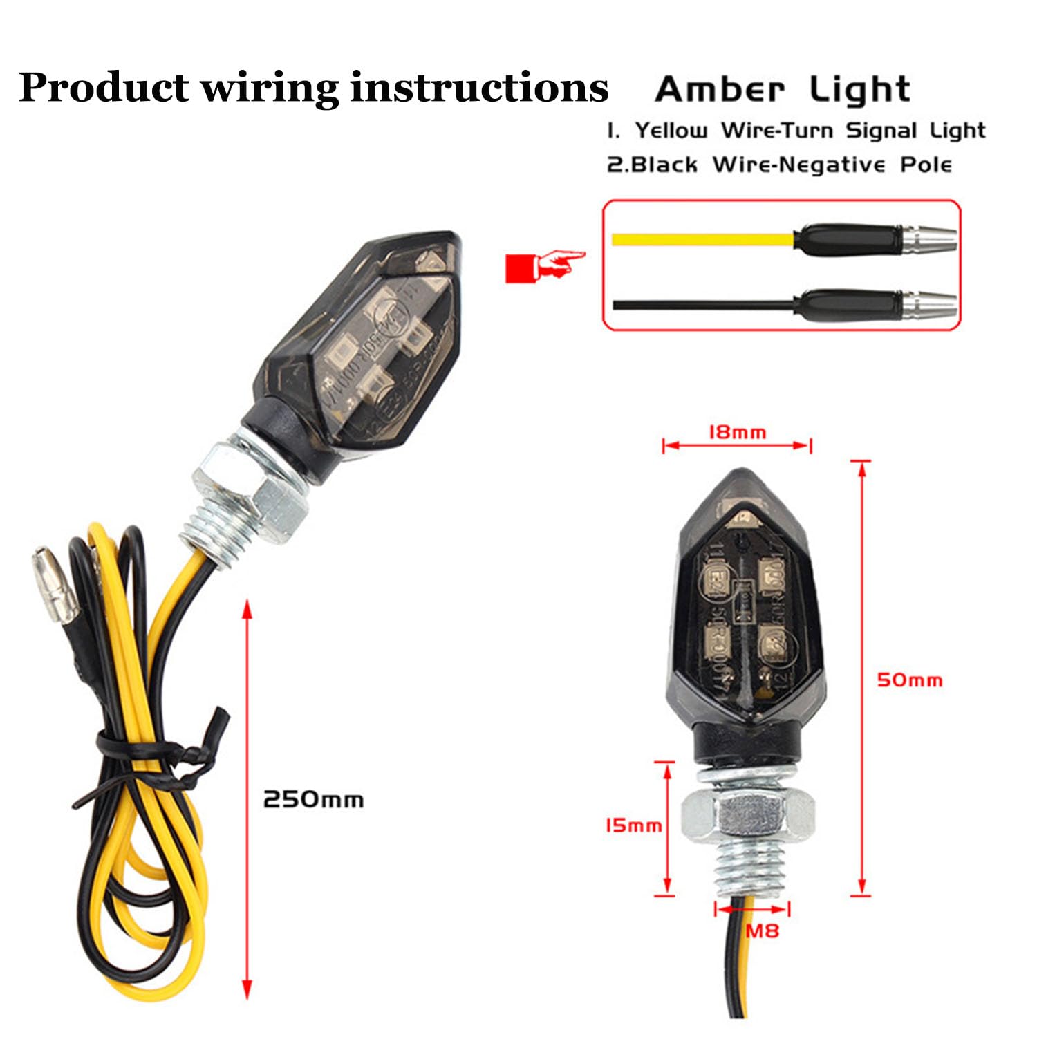 Mini Indicatori di Direzione LED 12V 5 LED M8 per Moto, Ambra