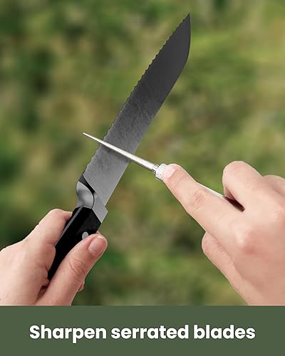 Miniatura 6 de Wamery Afilador de cuchillos dentado con varilla retráctil para afilar diamantes. Repara, restaura, pule la hoja dentada o recta. Afilador de