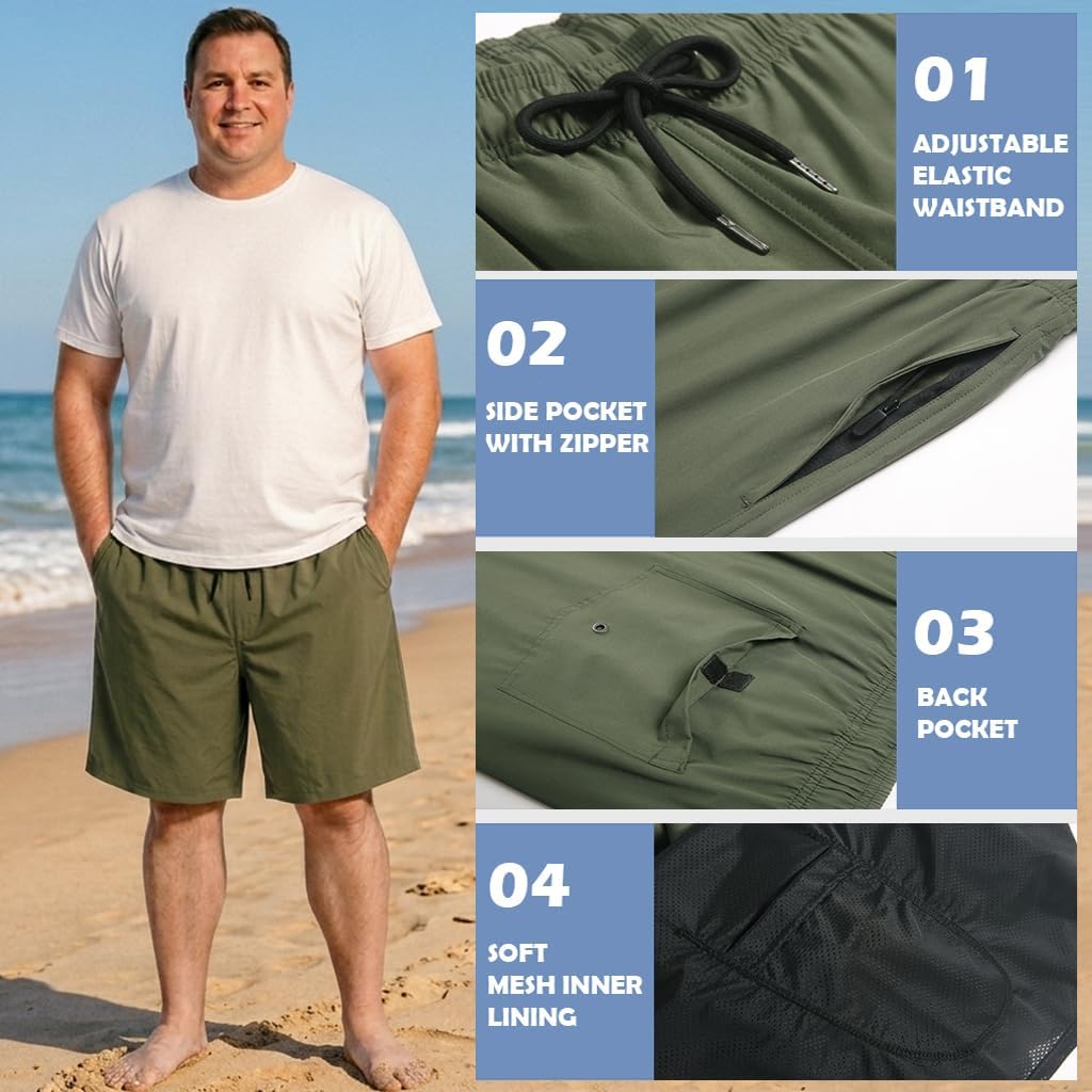 Keevoom Big and Tall Swim Trunks for Men,Men’s Plus Size Compression Liner Board Shorts Quick Dry Swimwear 7 Inch Swim Suit