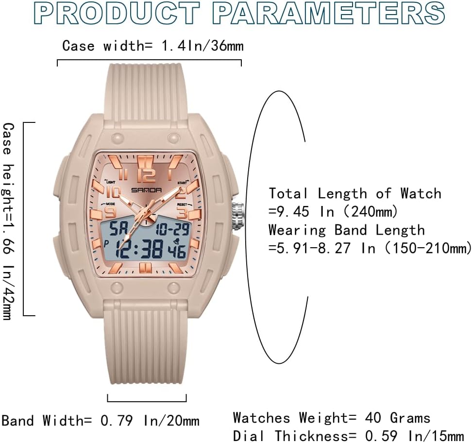 Women Watch for Women Unique Rectangle Watches Digital Analog Sports Watch for Ladies Students Watches with Alarm Stopwatch Waterproof Hourly Chime 12/24H LED Light Multi-Function Wristwatch