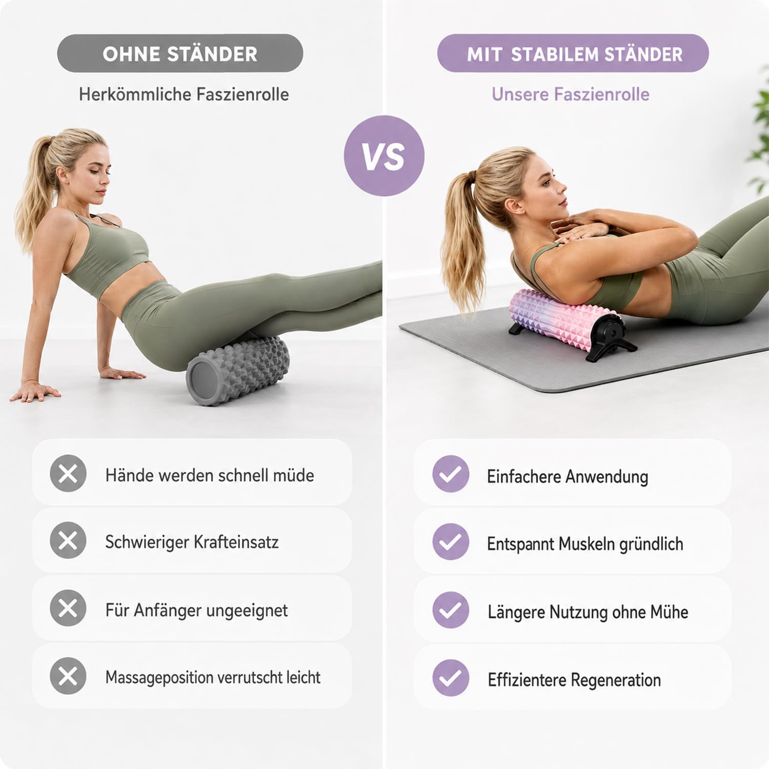 Faszienrolle Wirbelsäule mit 3D-Texturmassage, 53cm Foam Roller mit Ständer, Mittlere Härte, Rückenrolle für Rücken, Nacken und Beine, für Körperdehnung, Erholung und Training, Bunt