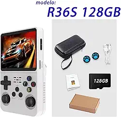 r36s console portatil，é um console de jogos portátil retrô com 128 GB de memória, sistema operacional Arkos 2.0, 1 GB de RAM e mais de 39.000 jogos de outros consoles integrados ，Console de jogos retrô(Branco)