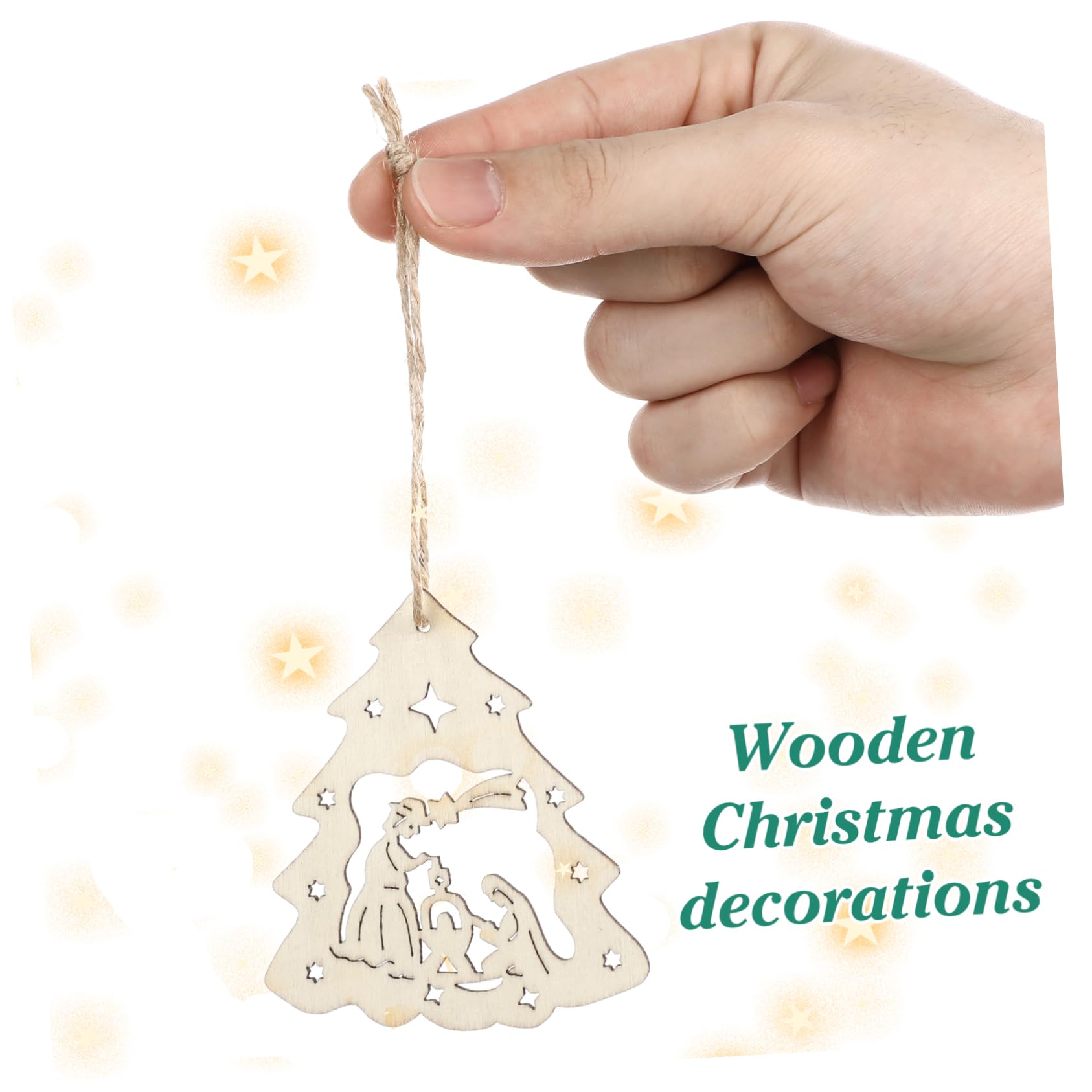 Alipis 90pezzi Ciondoli Legno Per Decorazioni Natalizie Pendente Con Motivo Della Nascita Di Gesù Per Alberi Di Natale e Artigianato Inclusi Funi Juta