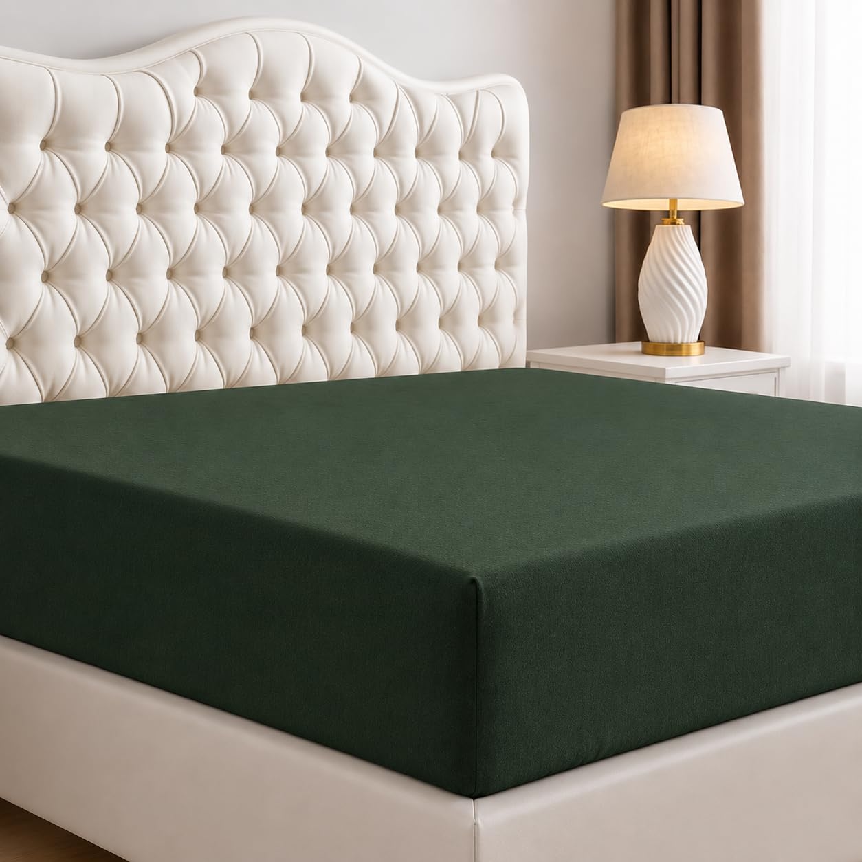Queen Fitted Sheet, Ultra Soft Fits Up to 15 Inch Deep Pocket, Forest Green — image 1
