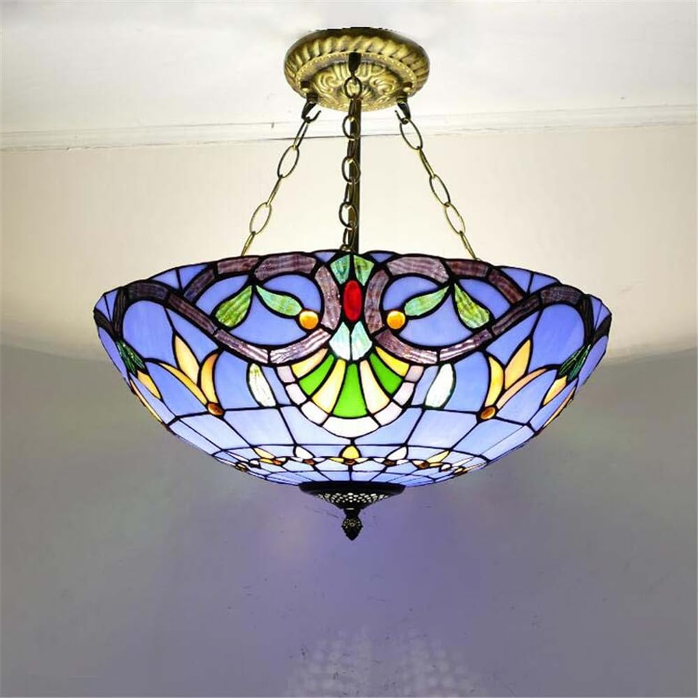SXECAEPS European Vintage Color Glass Chandelier LED Creative Home Living Room Restaurant Bedroom Hotel Villa Cafe Corridor Pendant Lights (A D50CM)