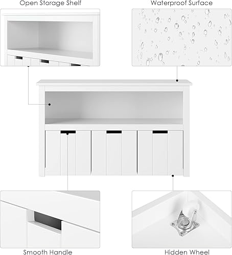 Miniatura 6 de FOTOSOK Armario de almacenamiento de juguetes con 3 cajones movibles organizador de almacenamiento de suelo con rueda oculta y soporte abierto