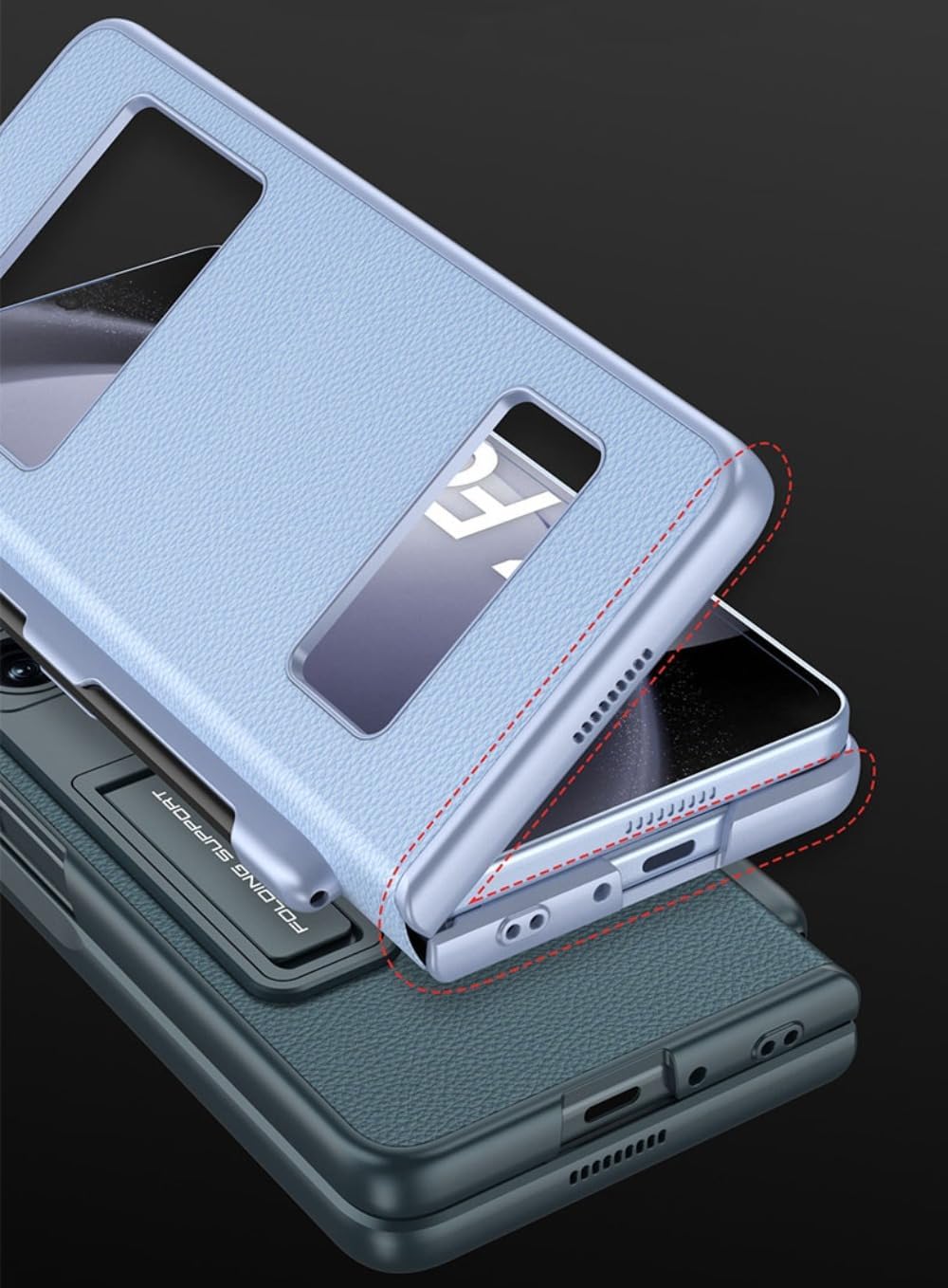 Flip-Free Answering Leather Case for Samsung Galaxy Z Fold5, Folding Phone Cover with Bracket for Fold5, Protective Shell with Pen Slot (Green,for Fold 5)