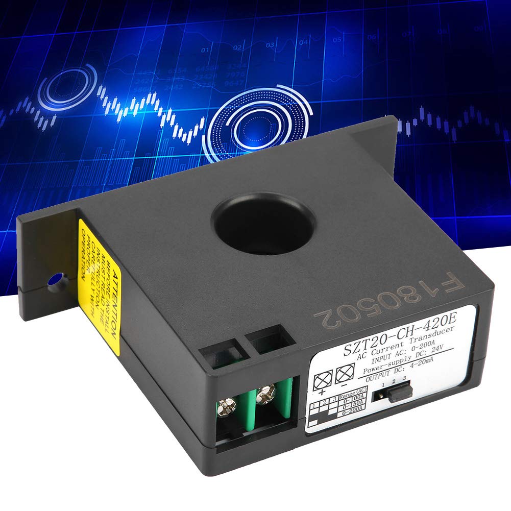 Ac Current Transmitter, SZT20-CH-420E Current Transducer Transmitter Transformer Sensor AC Current Converter 0-10A/20A/50A, 0-100A/150A/200A to DC 0-5V/0-10V /4-20mA