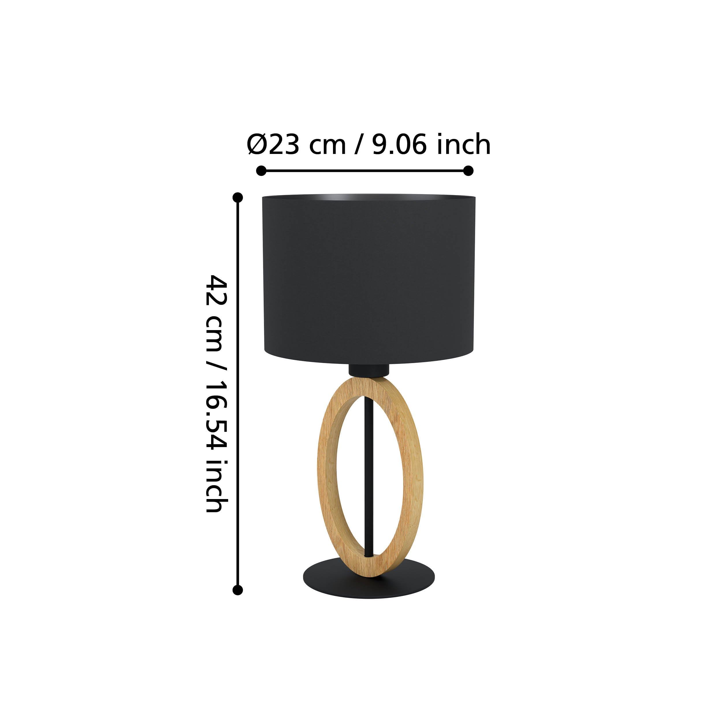 Eglo lampada da tavolo Basildon 1, lampada da tavolo minimalista, lampada | da comodino in legno, tessuto, metallo, lampada da soggiorno in natura, nero, lampada con interruttore, E27