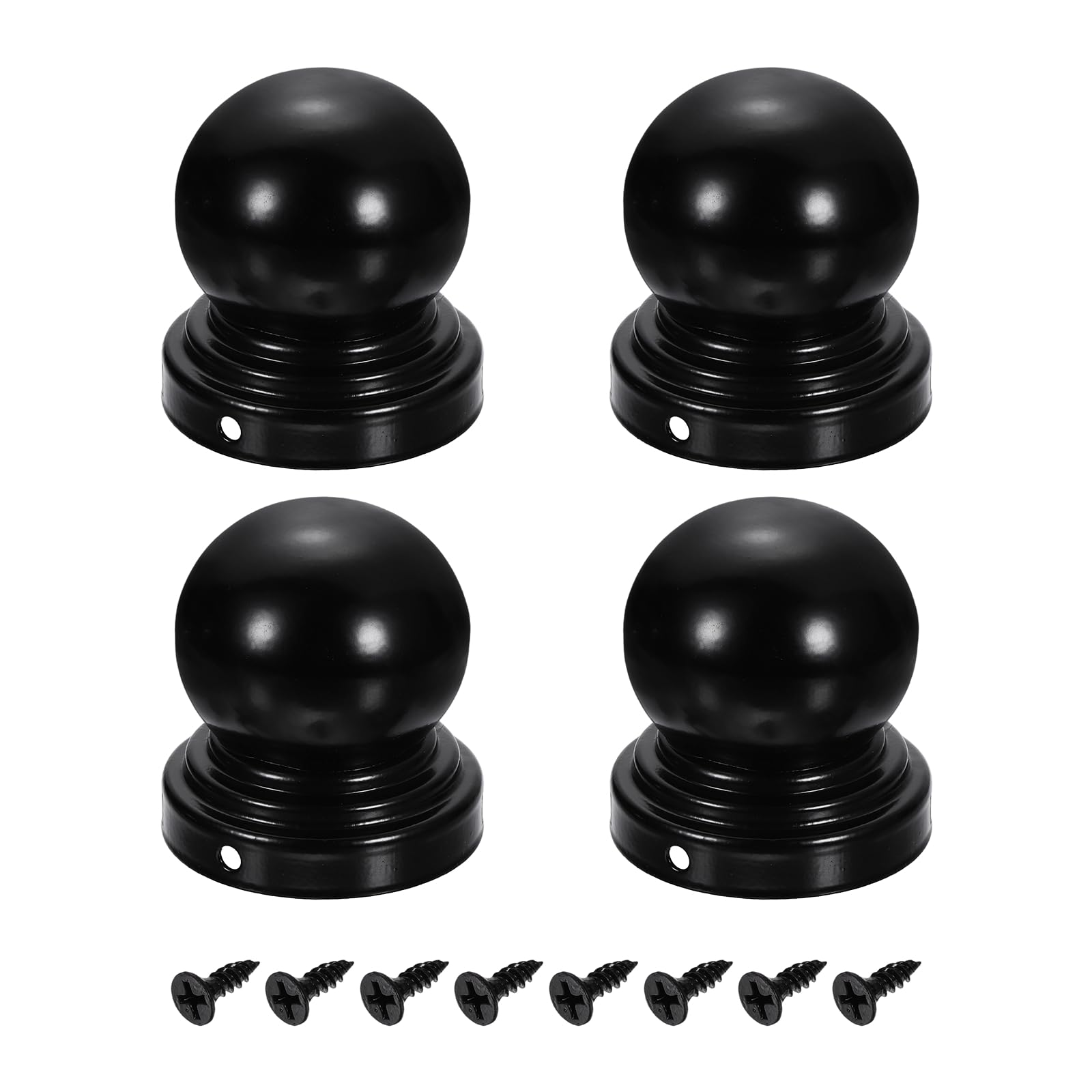 sourcing map 4Pcs Fence Post Caps, 60mm/2.36-inch Round Waterproof Ball Top Dome Iron Post Cap Cover with Screw Fit for Outdoor Metal Wood Fence Deck Mailbox Patio, Black