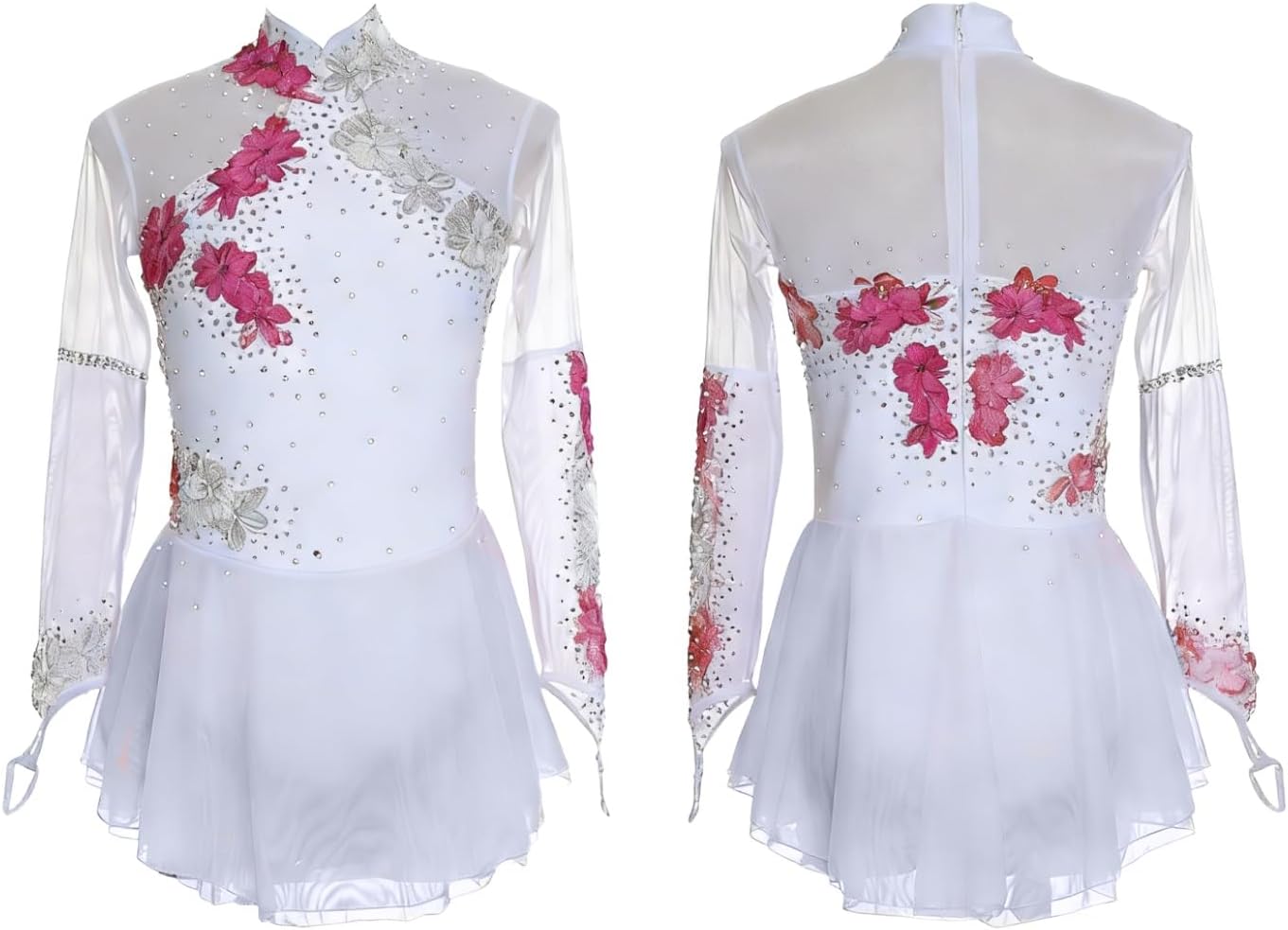 Ice Figure Skating Dress for Girls Women Long Sleeved Handmade Ice Skating Dance Dress Practice for Holiday Show