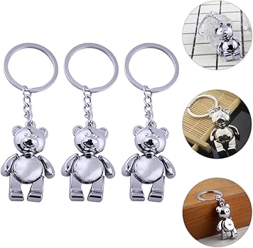Veemoon 3pcs Cute Keychains Metal Bear Car Keyring Handbag
