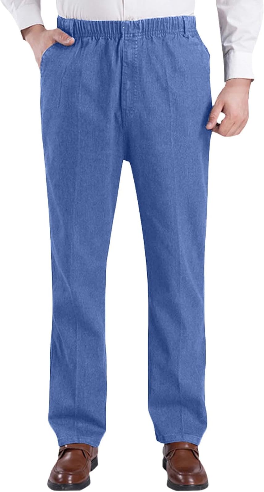 Jeans Men's Baggy Fit Cotton Wide Jeans Trousers Denim Loose Pants with Wide Leg Casual Men Straight Stretch Slip-On Jeans Stylish Cargo Pockets