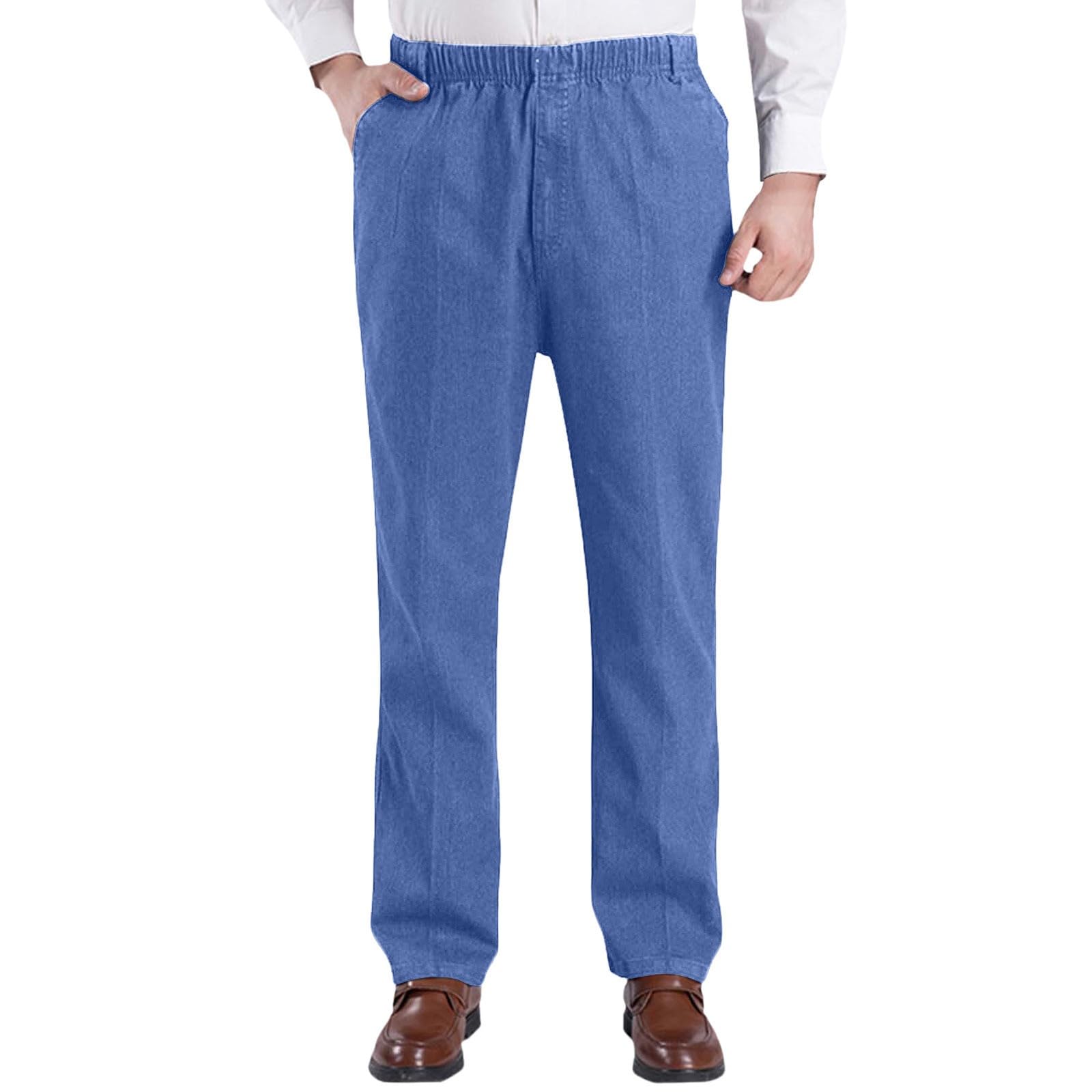 Mens Classic Straight Fit Stretch Jeans Relaxed Fit Stretch Denim for Men Casual Elastic Waist Jeans
