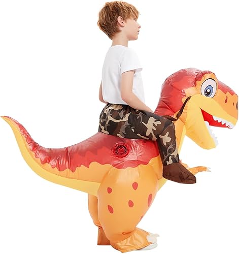 Miniatura 5 de COMIN Disfraz inflable de dinosaurio para niños, disfraz de dinosaurio inflable naranja divertido para fiesta de Halloween