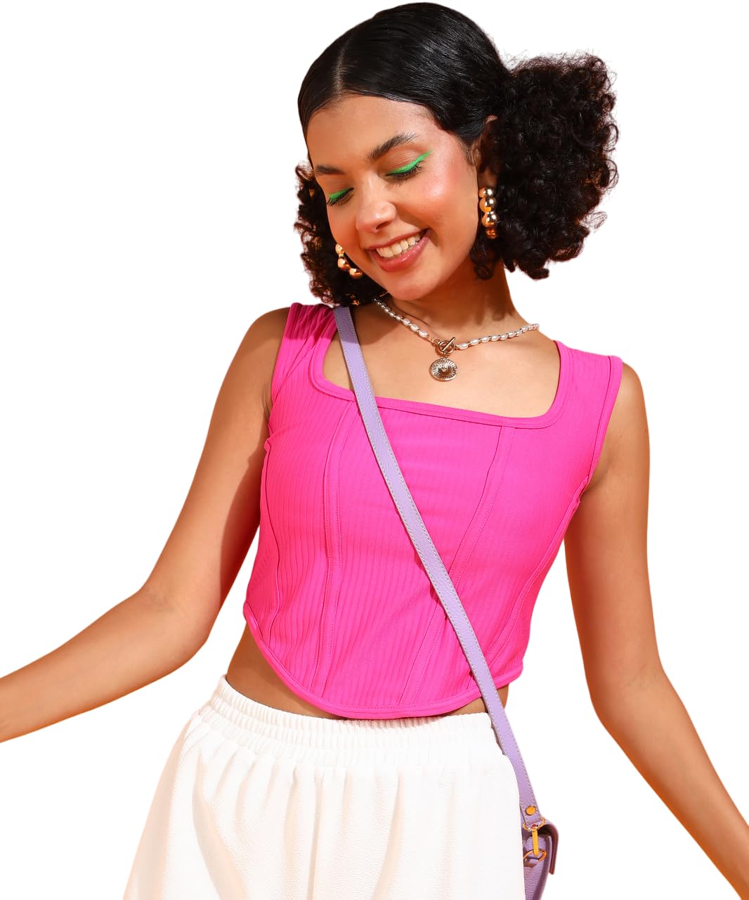 Casual Strap Hankie Ribbed Crop Top for Women - Round-Neck, Sleeveless, Latest Stylish Summer Top-image-41