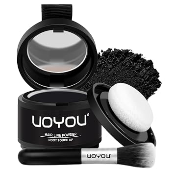Root Touch Up Powder Instantly Conceals Hair Loss, Gray Root Cover Up Powder, Waterproof Hairline Powder for Thinning Hair Men & Women, Includes Brush (Black, 4g Bottle with Brush)