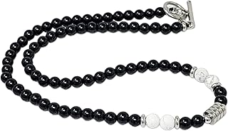 Collar de Cuentas para Hombre | Collar de Cristal Curativo de Piedras preciosas Naturales para Hombres hecho a mano para hombres (Negro/Blanco turquesa)