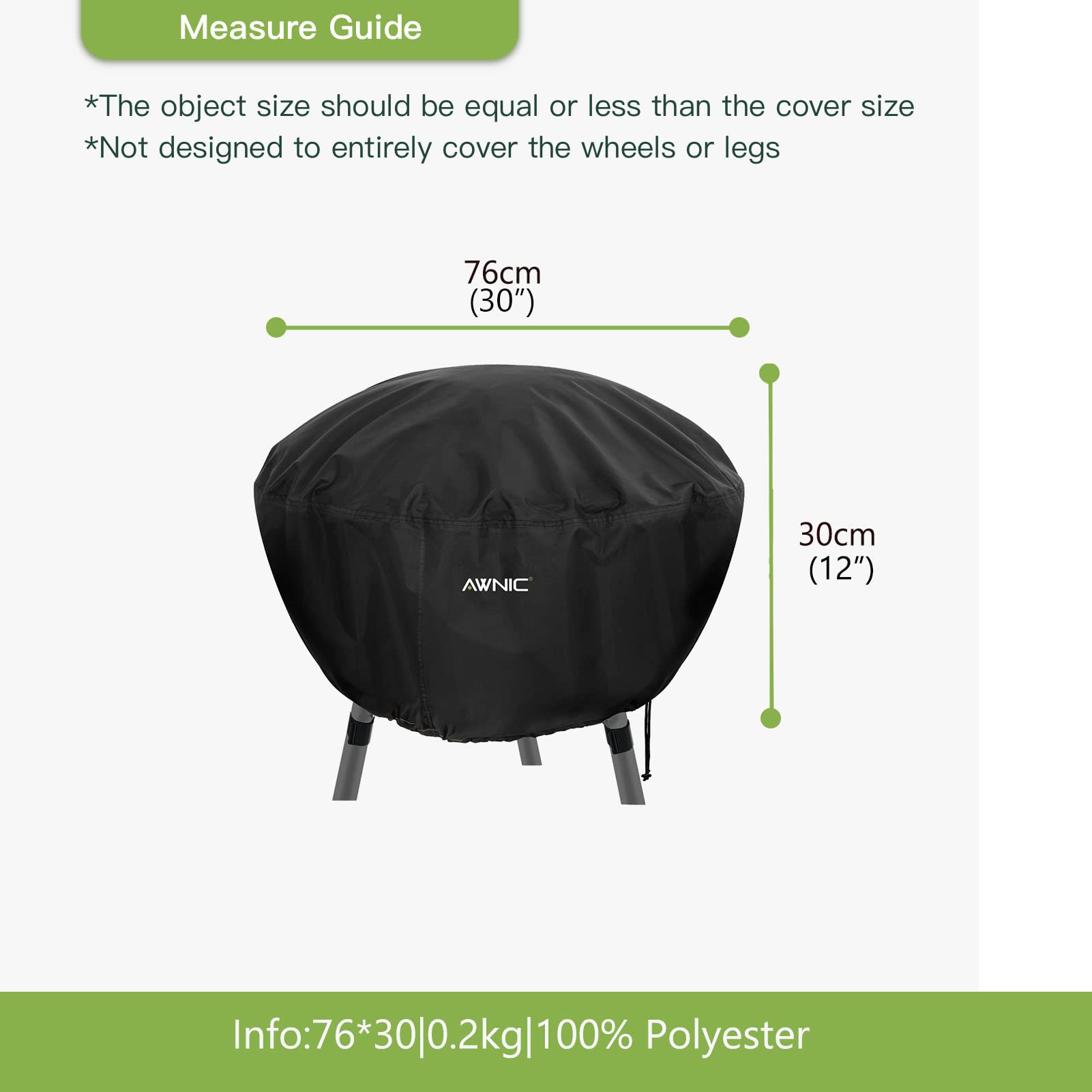 Copertura Impermeabile Braciere AWNIC Ø76x50 Cm - Poliestere 420D Con Ganci - Foto 4