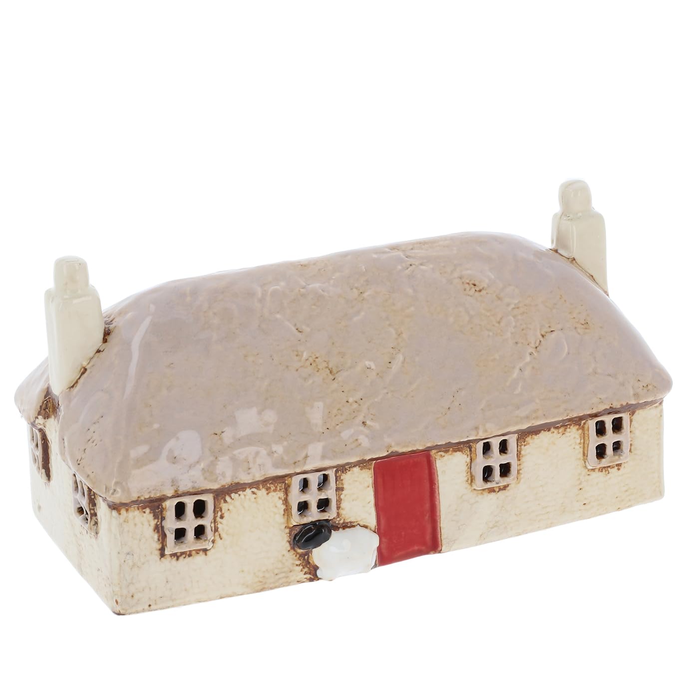 Shudehill Giftware Village Pottery Tealight Holder Ceramic House Croft Houses Collection - Red, Thatched, Straw, Navy, Slate, Cream or Grey Designs (Thatched Roof)