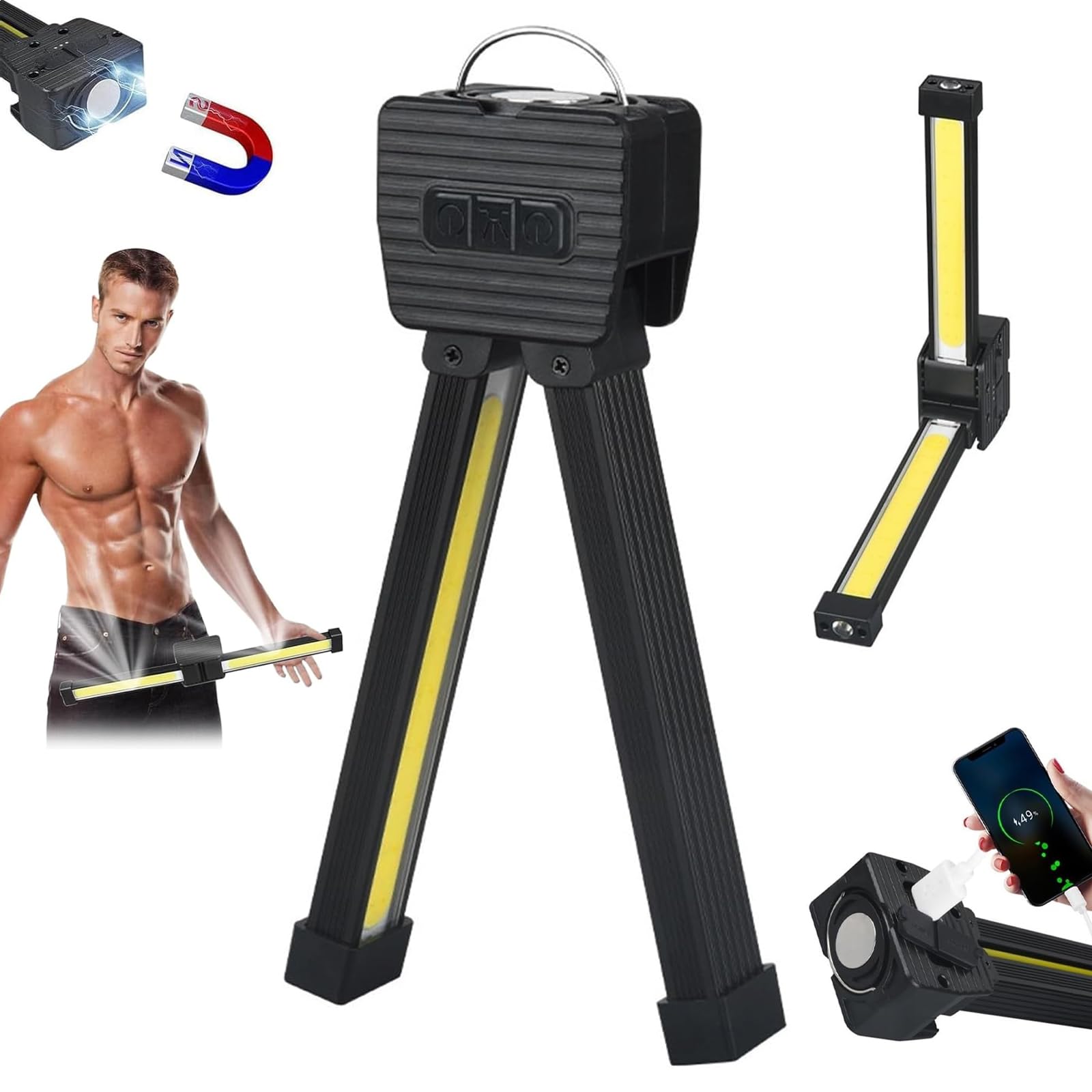 Lampe De Posing LED Pliable - Magnétique, 7 Niveaux, 4 Modes, IPX4, Rechargeable USB-C, Pour Fitness, Selfie