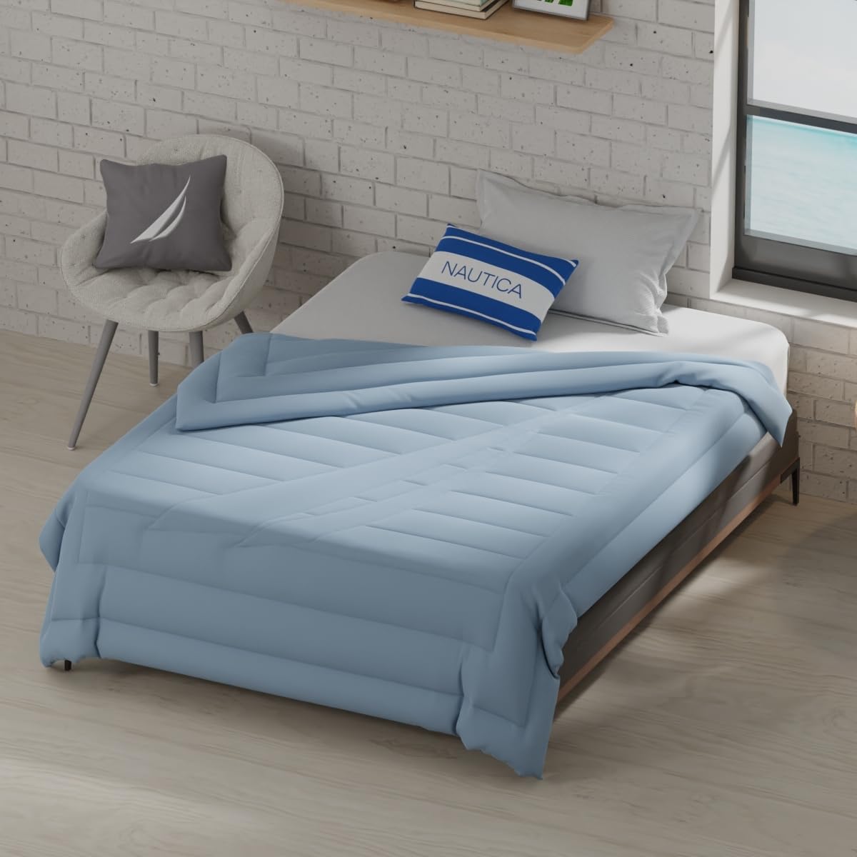 NAUTICA Ultra Soft Luxurious Comforter for All Weather -1pc Single Size (Signature) | 110GSM | Anti-Microbial Protection Solid-jeanblue-picture-19